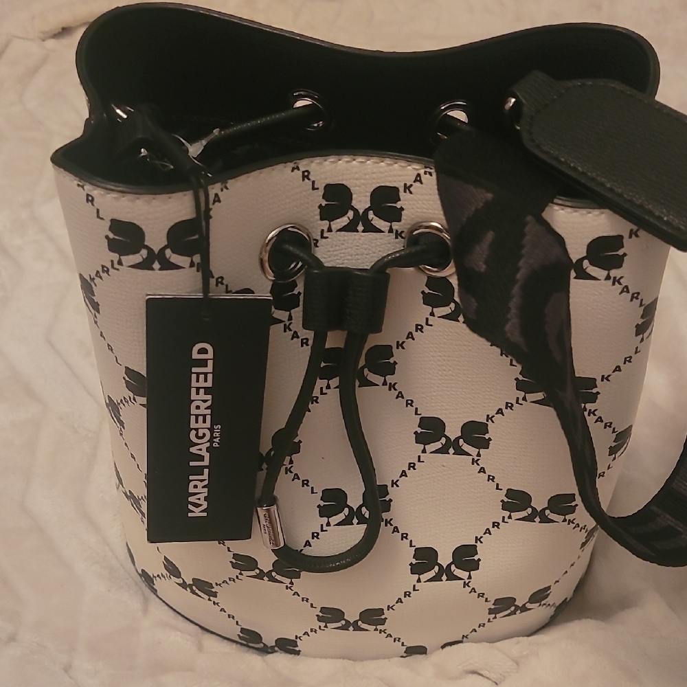 Karl Lagerfeld White and Black Bucket Bag